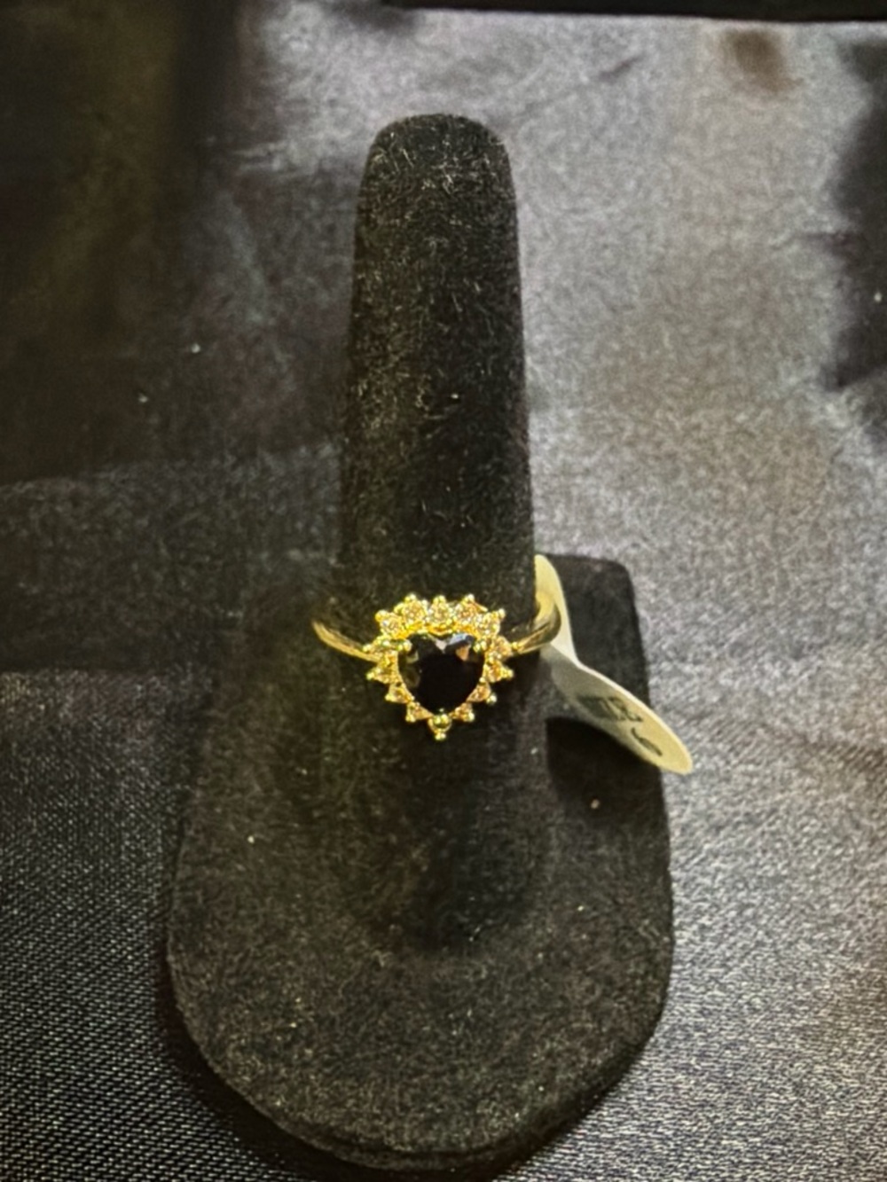 Gold Heart Ring with Black Center and Halo